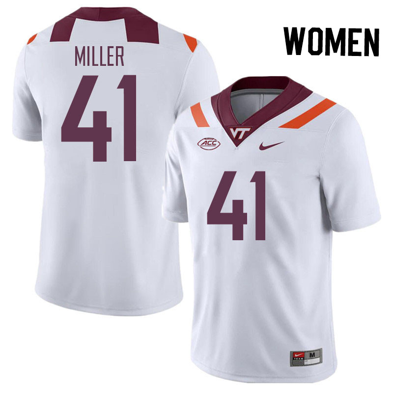 Women #41 Khiari Miller Virginia Tech Hokies College Football Jerseys Stitched Sale-White